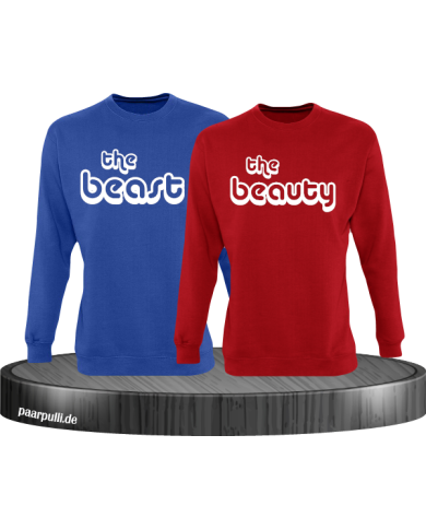 The Beast und The Beauty Partnerlook Sweatshirts in rot blau The Beast und The Beauty Partnerlook Sweatshirts in rot blau