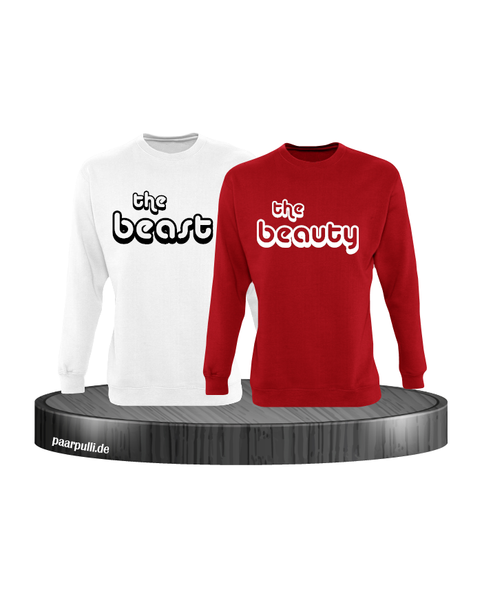 The Beast und The Beauty Partnerlook Sweatshirts in weiß rot