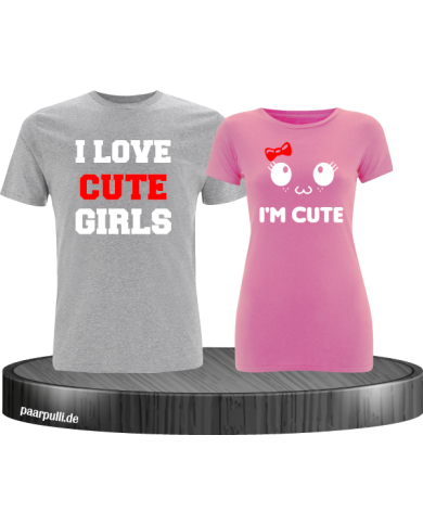 I love cute girls und im cute partnerlook tshirts in grau rosa