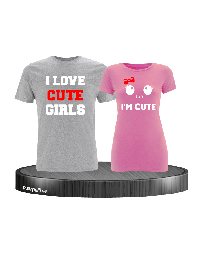 I love cute girls und im cute partnerlook tshirts in grau rosa