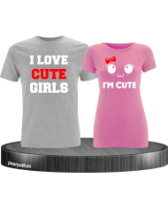 I love cute girls und im cute partnerlook tshirts in grau rosa