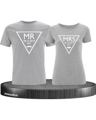 Mr. und Mrs. mit Wunschdatum Partnerlook Hoodies in grau