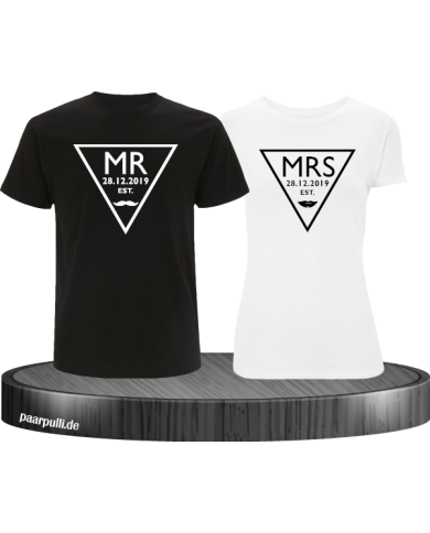 Mr. und Mrs. mit Wunschdatum Partnerlook Hoodies in schwarz-weiß