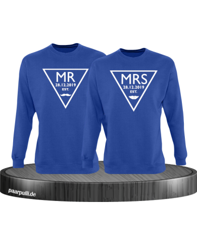 Mr. und Mrs. mit Wunschdatum Partnerlook Sweatshirts in blau