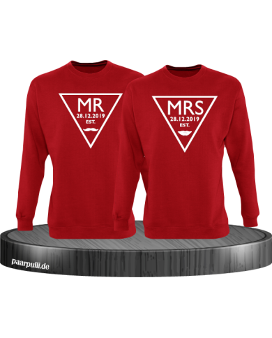 Mr. und Mrs. mit Wunschdatum Partnerlook Sweatshirts in rot