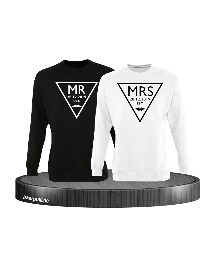 Mr. und Mrs. mit Wunschdatum Partnerlook Sweatshirts in schwarz weiß