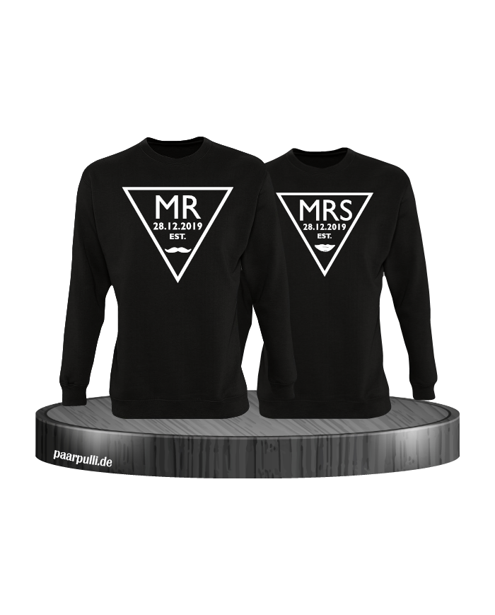 Mr. und Mrs. mit Wunschdatum Partnerlook Sweatshirts in schwarz