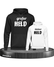 Großer Held und kleiner Held Partnerlook Hoodies für Vater und Kind in schwarz weiß
