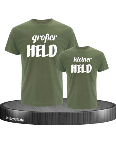 Großer Held und kleiner Held Partnerlook T-Shirts für Vater und Kind in khaki