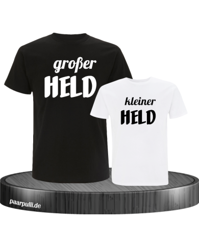 Großer Held und kleiner Held Partnerlook t-shirts für Vater und Kind in schwarz weiß