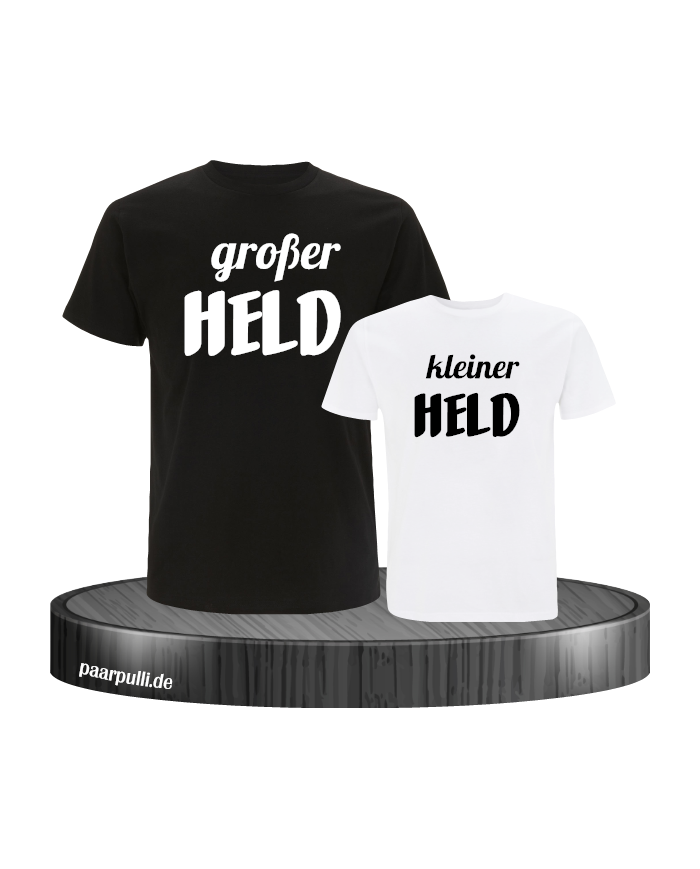 Großer Held und kleiner Held Partnerlook t-shirts für Vater und Kind in schwarz weiß