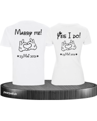 T-Shirts bedruckt mit MARRY ME und YES I DO