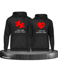 Missing Pieces Partnerlook Hoodies mit rote Puzzle Stück und Herz in schwarz