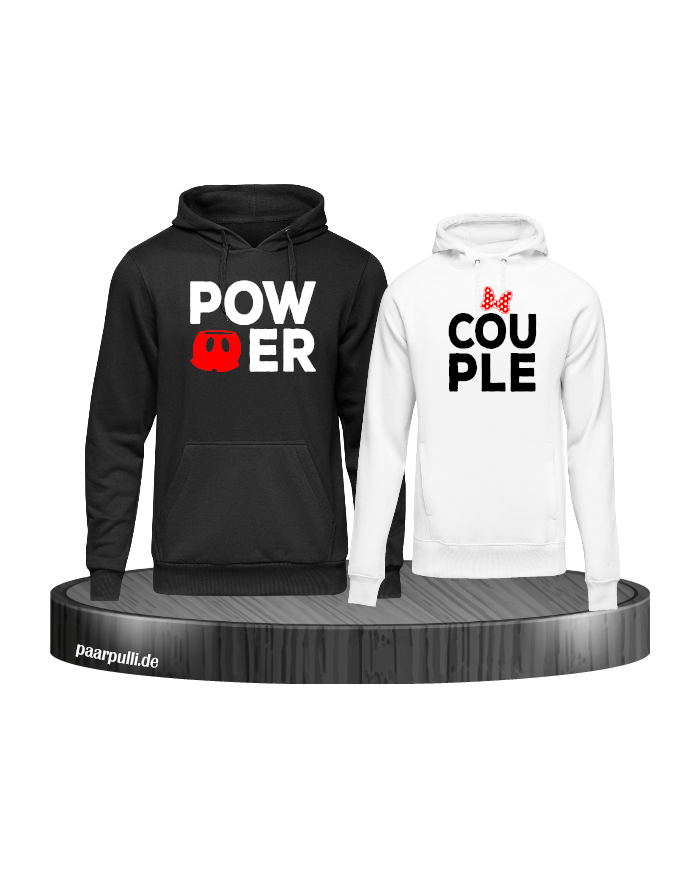 Power Couple hoodies mit roter figur und roter schleife in schwarz weiß