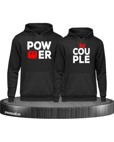 Power Couple hoodies mit roter figur und roter schleife in schwarz