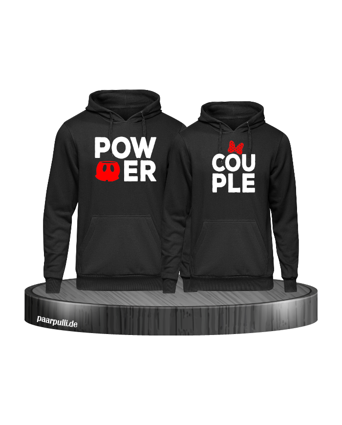 Power Couple hoodies mit roter figur und roter schleife in schwarz