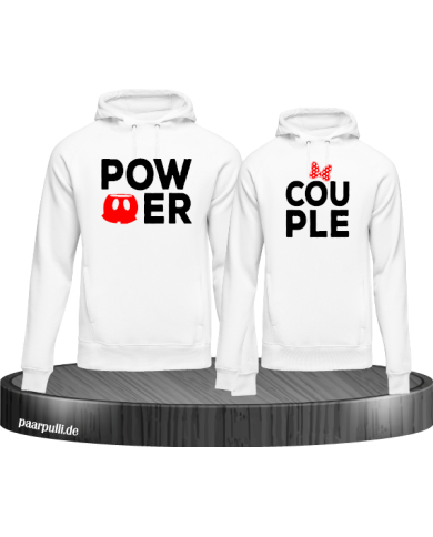 Power Couple hoodies mit roter figur und roter schleife in weiß