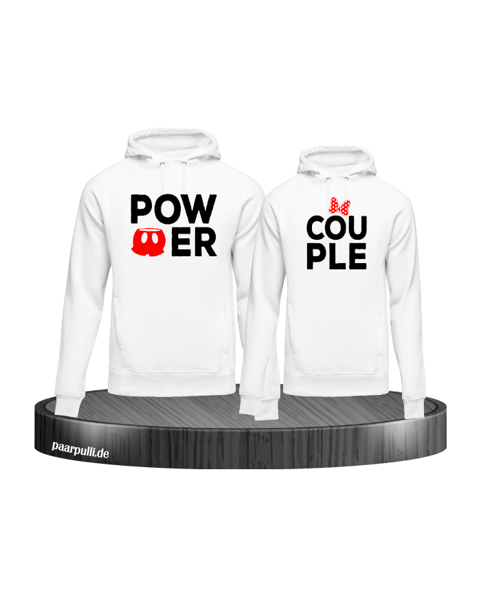 Power Couple hoodies mit roter figur und roter schleife in weiß