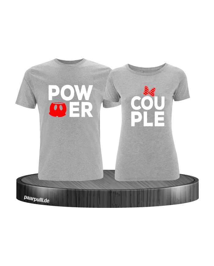 Power Couple tshirts mit roter figur und roter schleife in grau