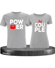 Power Couple tshirts mit roter figur und roter schleife in grau