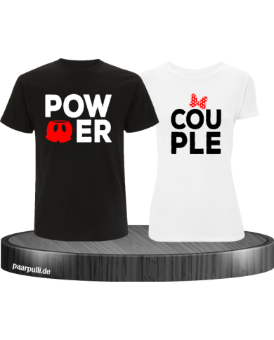 Power Couple tshirts mit roter figur und roter schleife in schwarz weiß