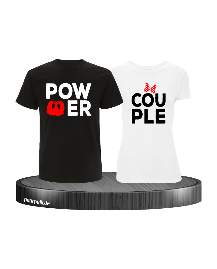 Power Couple tshirts mit roter figur und roter schleife in schwarz weiß