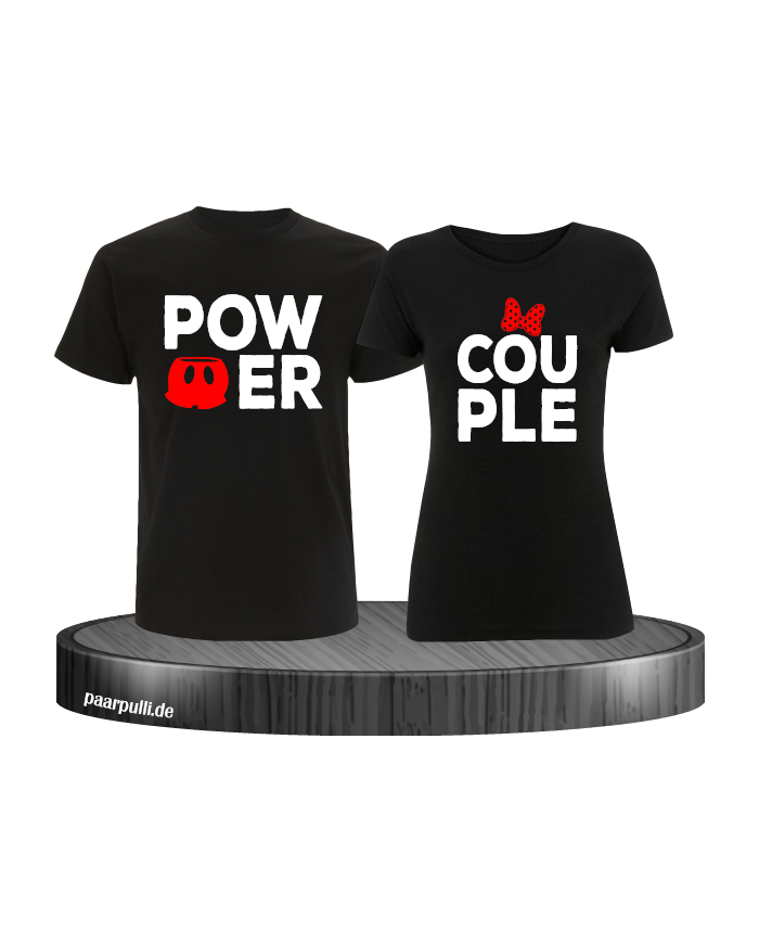 Power Couple tshirts mit roter figur und roter schleife in schwarz