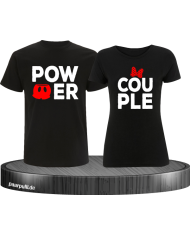Power Couple tshirts mit roter figur und roter schleife in schwarz