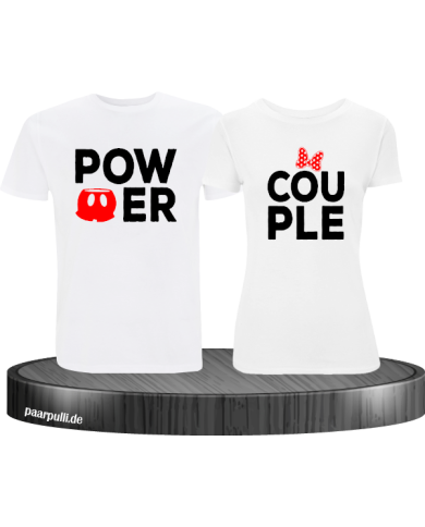 Power Couple tshirts mit roter figur und roter schleife in weiß