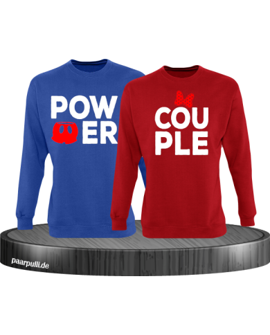 Power Couple sweatshirts mit roter figur und roter schleife in blau rot