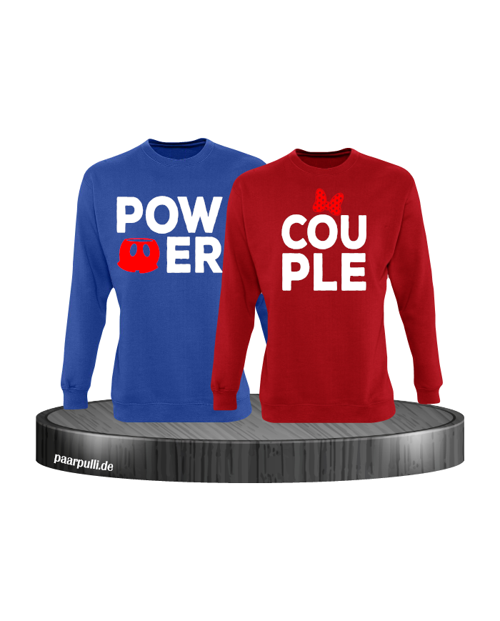 Power Couple sweatshirts mit roter figur und roter schleife in blau rot