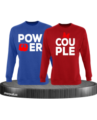 Power Couple sweatshirts mit roter figur und roter schleife in blau rot