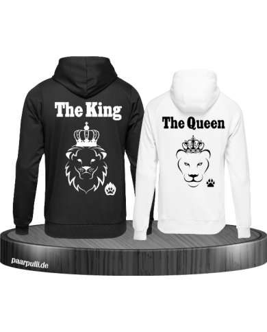 The King The Queen Lion Design partnerlook hoodies schwarz weiß