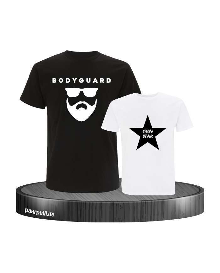 Bodyguard und little Star bedruckt auf T-Shirts vater und tochter in den farben schwarz weiß