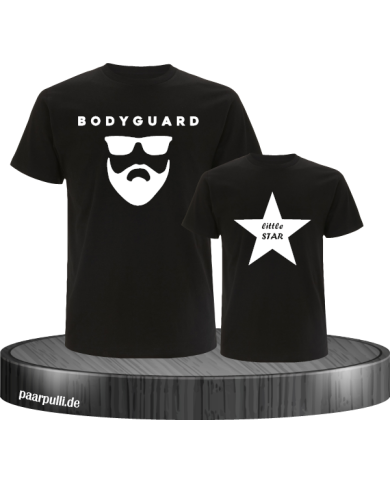 Bodyguard und little Star bedruckt auf T-Shirts vater und tochter in den farben schwarz