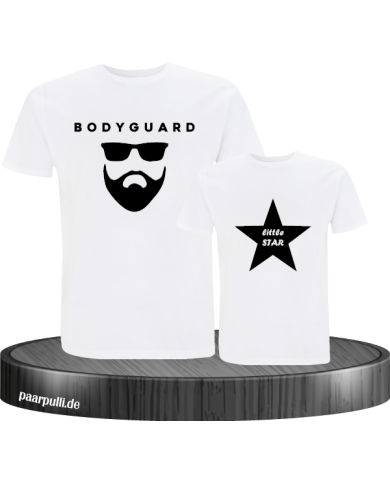 Bodyguard und little Star bedruckt auf T-Shirts vater und tochter in den farben weiß