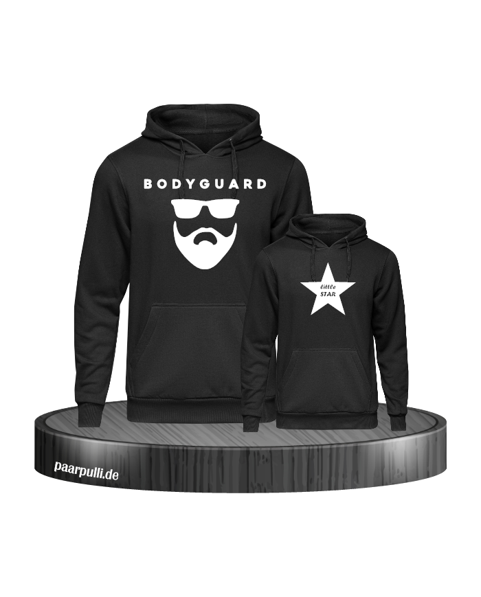 Bodyguard und little Star bedruckt auf Hoodies in den Farben schwarz