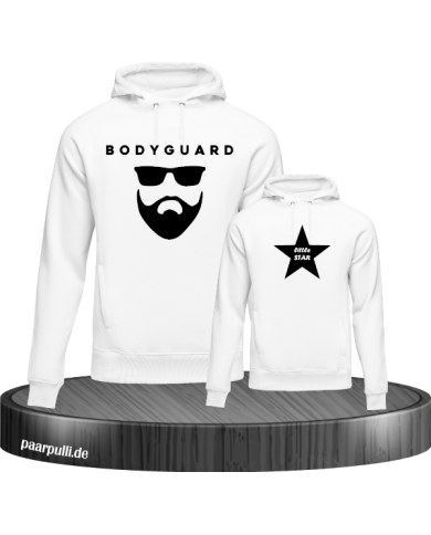 Bodyguard und little Star bedruckt auf Hoodies in den Farben weiß