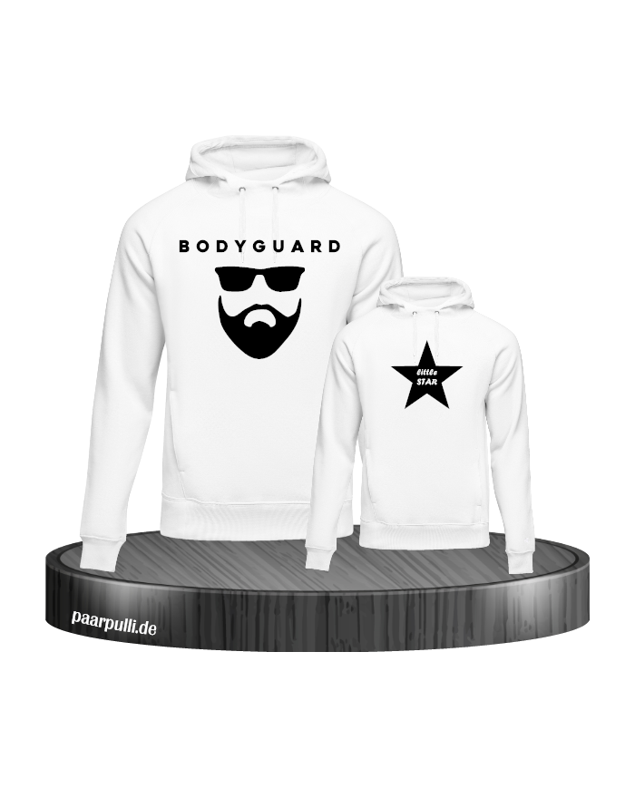 Bodyguard und little Star bedruckt auf Hoodies in den Farben weiß Bodyguard und little Star bedruckt auf Hoodies in den Farben weiß