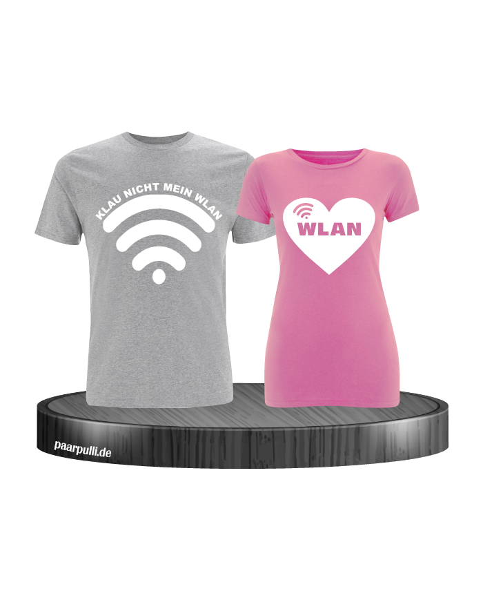 Partnerlook Shirts Klau nicht mein Wlan in grau rosa