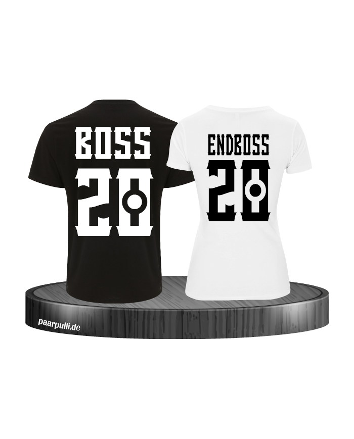 Boss und Endboss Partnerlook T-Shirts mit Wunschzahl für ein echtes Boss Paar in schwarz weiß