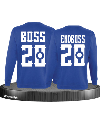 Boss und Endboss Partnerlook Sweatshirts mit Wunschzahl für ein echtes Boss Paar in blau