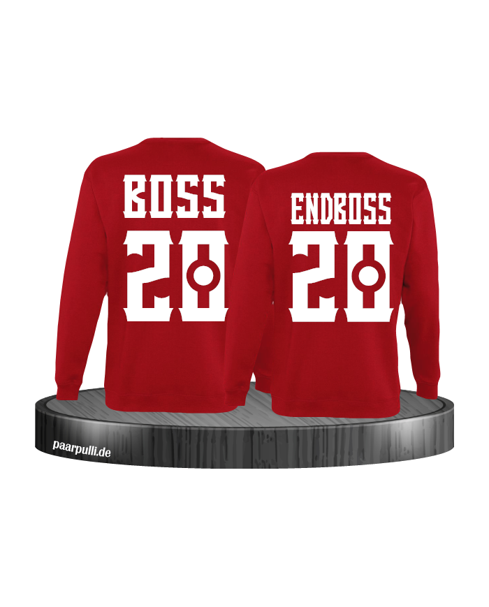 Boss und Endboss Partnerlook Sweatshirts mit Wunschzahl für ein echtes Boss Paar in rot
