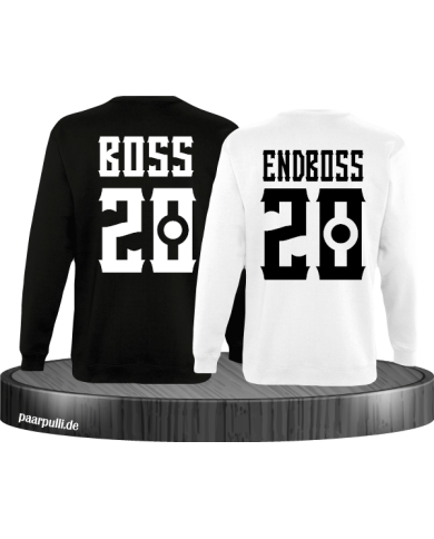 Boss und Endboss Partnerlook Sweatshirts mit Wunschzahl für ein echtes Boss Paar in schwarz weiß