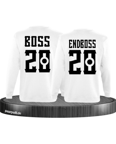 Boss und Endboss Partnerlook Sweatshirts mit Wunschzahl für ein echtes Boss Paar in weiß