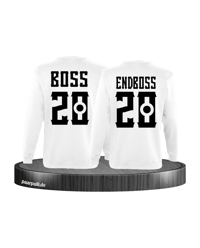 Boss und Endboss Partnerlook Sweatshirts mit Wunschzahl für ein echtes Boss Paar in weiß