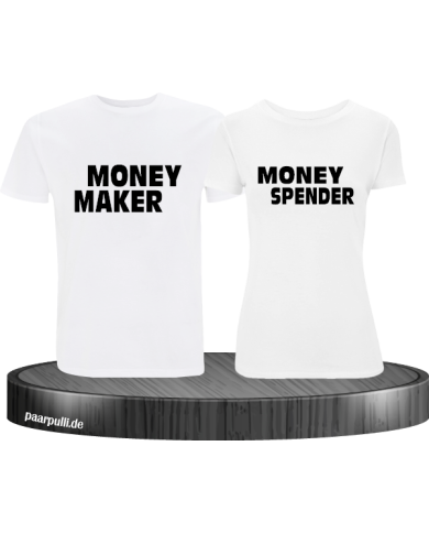 Money Maker Money Spender Partnerlook T-Shirts in weiß