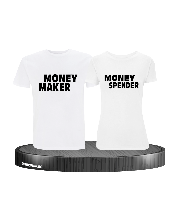 Money Maker Money Spender Partnerlook T-Shirts in weiß