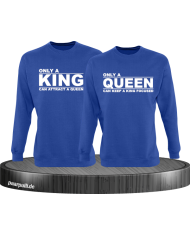 Only a king can attract a queen und only a queen can keep a king focused partnerlook sweatshirts in blau
