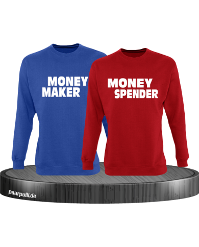Money Maker Money Spender Partnerlook Sweatshirts in blau rot Money Maker Money Spender Partnerlook Sweatshirts in blau rot
